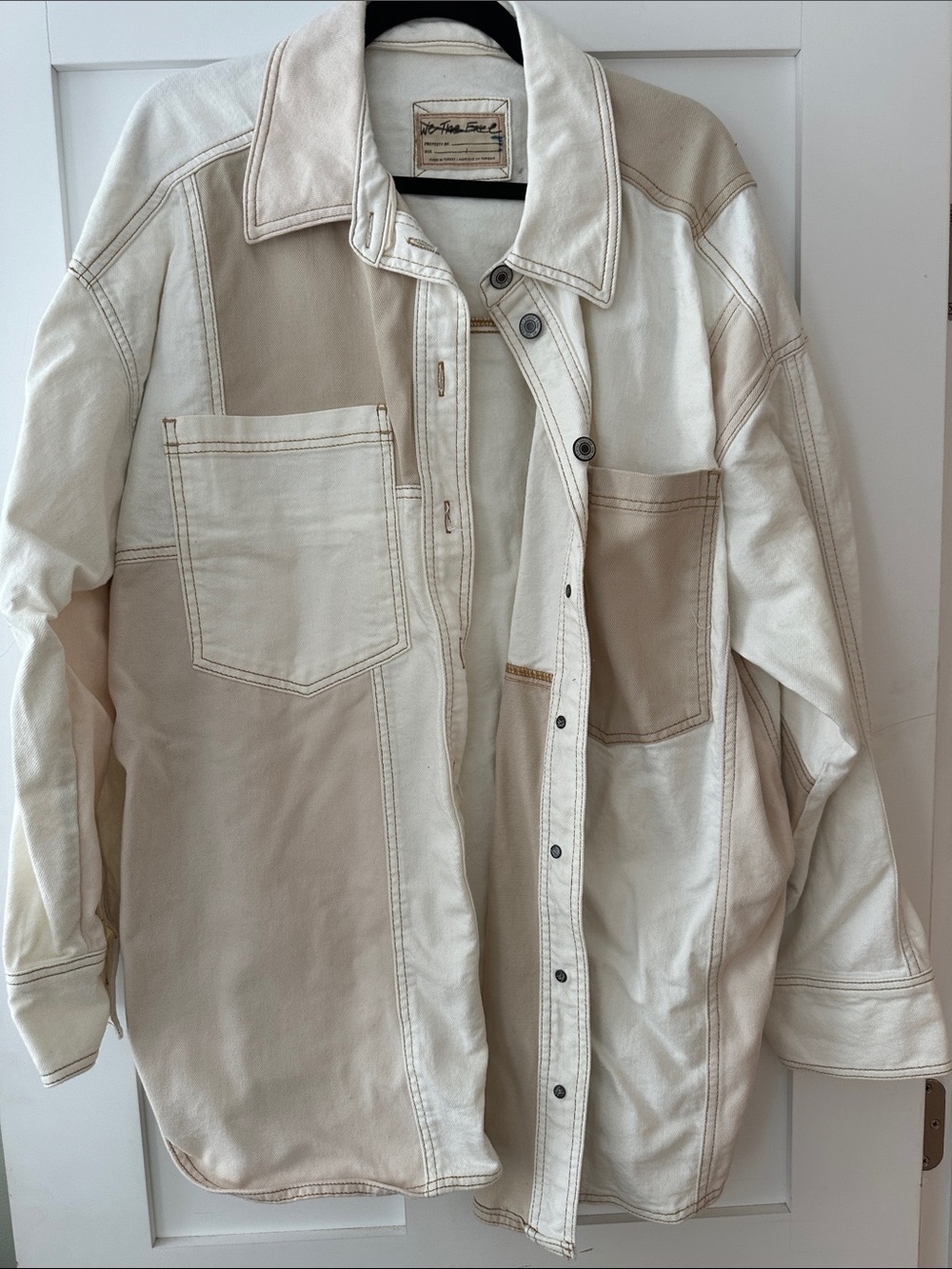 We The Free Two-Tone Beige and Cream Denim Shacket 07